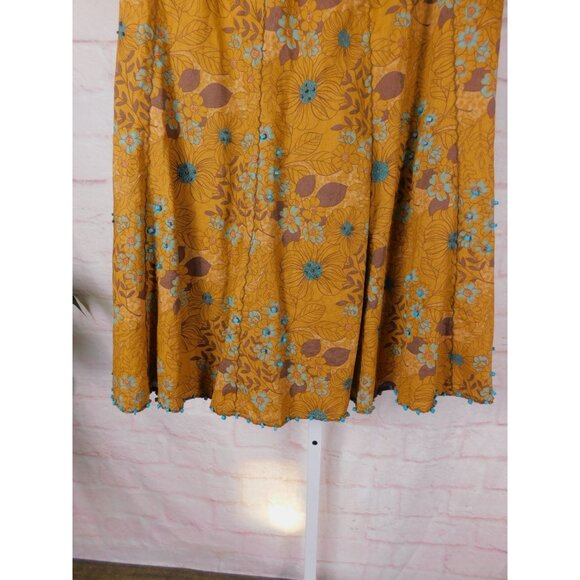 Susan Graver Floral Skirt Small Yellow Blue Boho - Picture 3 of 9